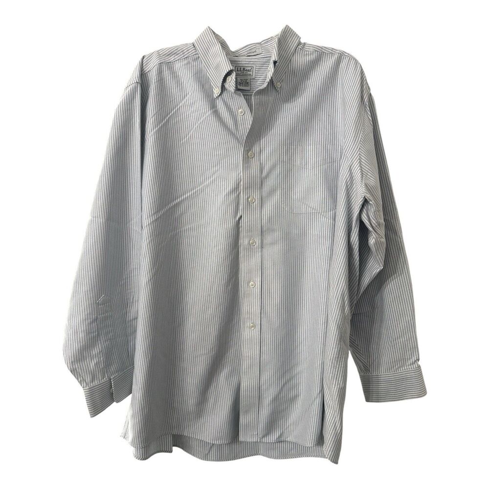 L.L. Bean Men's Dress Shirt Pin Striped Blue Button Down 17 1/2 34 Wrinkle Free